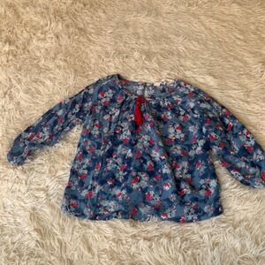 Girls Beebay Floral Print Tunic Top Blouse Red Flowers Blue Boho Indie 18-24 mth